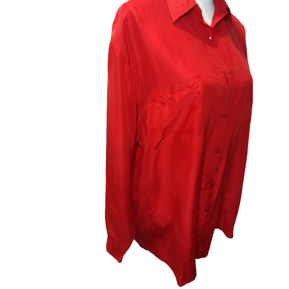 Pura Seta Womens Button Down Shirt 100% Silk Long Sleeve Collared Red Medium - Picture 2 of 11